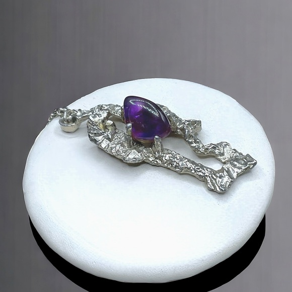 🌺Unique Brutalist Silver & Amethyst Necklace - Picture 8 of 10